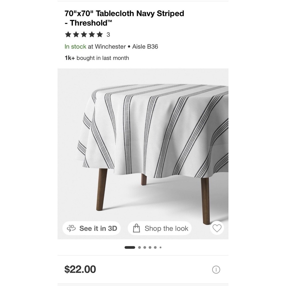 Threshold Round Tablecloth - Navy Striped 70" X 70" - Picture 4 of 4